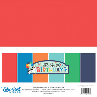 Echo Park - It&#039;s Your Birthday Boy - 12x12 Inch - Coordinating Solids Paper Pack