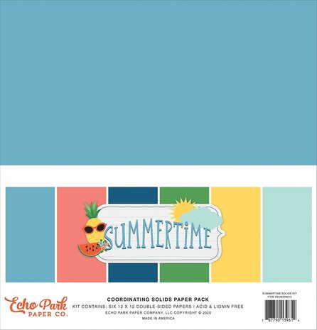 Echo Park - Summertime - 12x12 Inch - Coordinating Solids Paper Pack