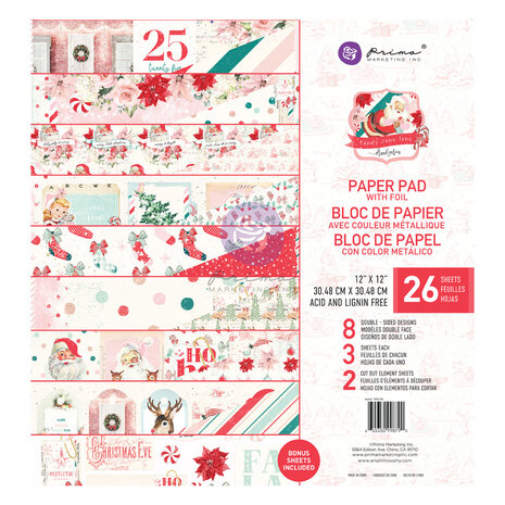Prima Marketing - 12"x12" paper pad: Candy Cane Lane